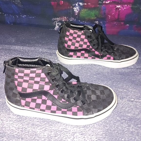 Vans Old Skool Sk8-Hi Zip Checkerboard Kids Size 2 - Picture 2 of 8